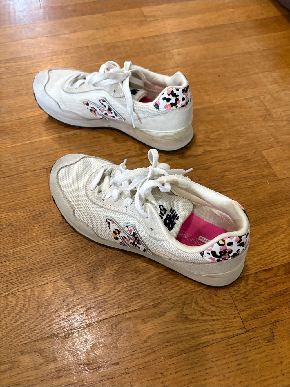 White Sneakers with Pink Leopard Accent